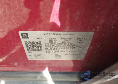 2019 GMC Acadia Slt-1 из США, поврежденный, VIN 1GKKNMLS9KZ177521